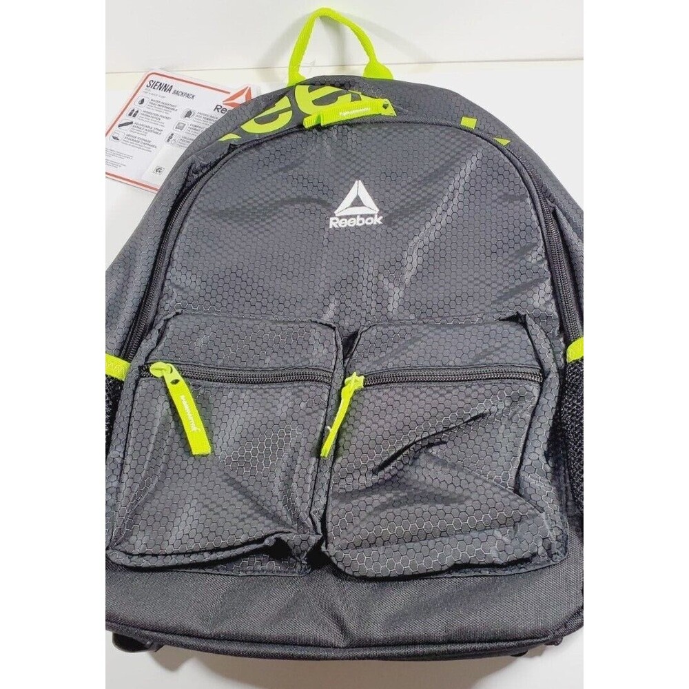 Reebok Sienna Lightweight Backpack Water-Resistant Black/Bright Green Unisex NWT